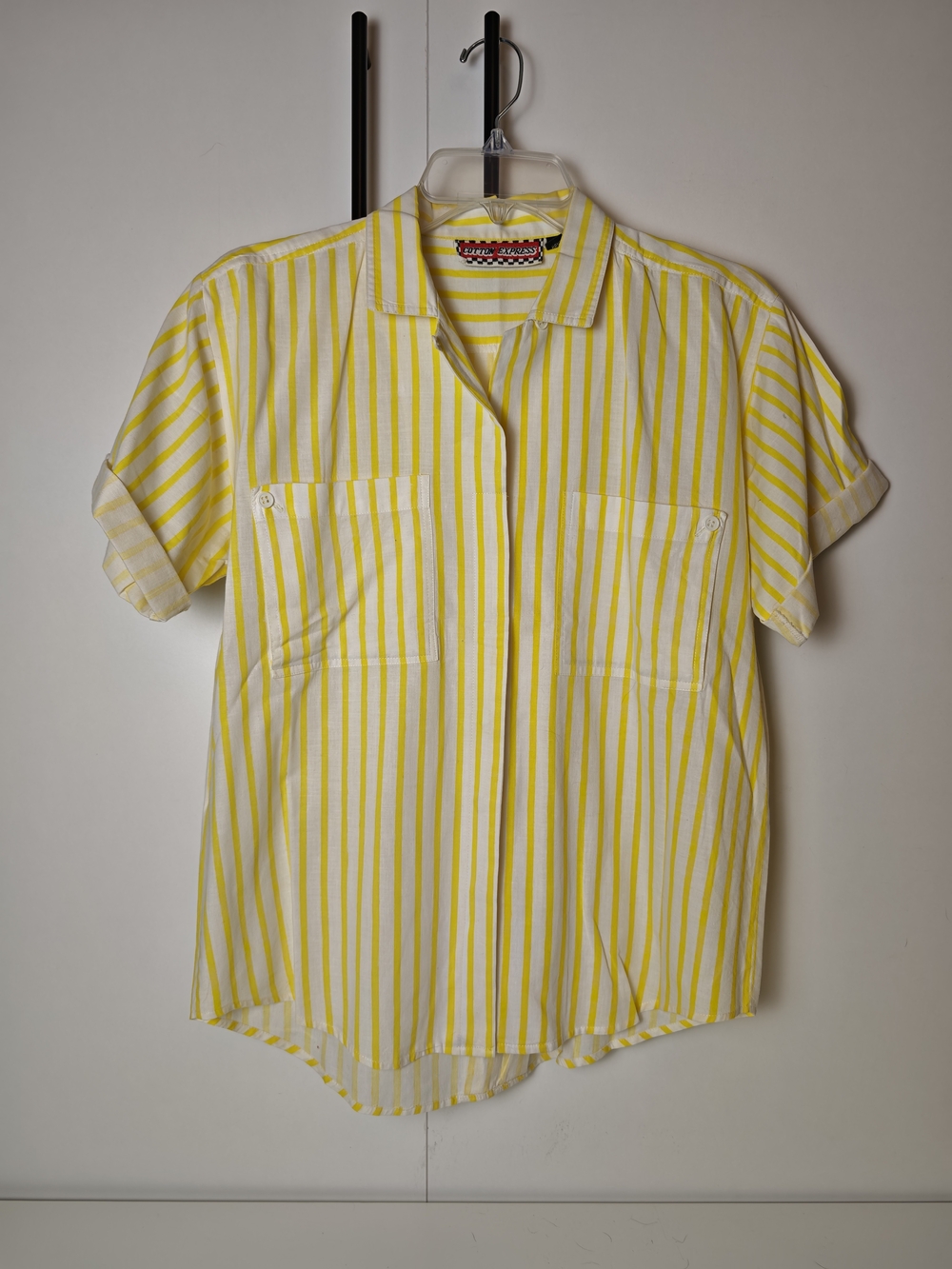 Vintage Cotton Express Yellow & White Vertical Stripe Button-Down Shirt